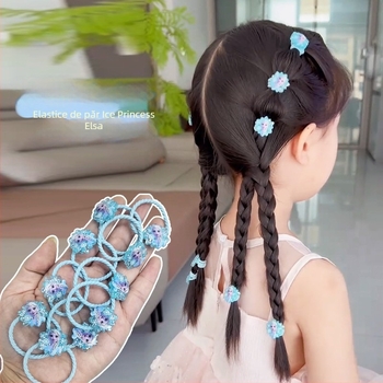 Set accesorii păr pentru fetițe: Elsa Prințesa — bandă florală pentru cap și șnur de păr elastic, fără urme, lucrat manual, plastic/rășină