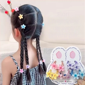 Set accesorii păr pentru fetițe: Elsa Prințesa — bandă florală pentru cap și șnur de păr elastic, fără urme, lucrat manual, plastic/rășină