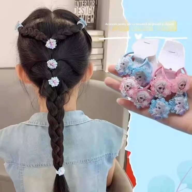 Set accesorii păr pentru fetițe: Elsa Prințesa — bandă florală pentru cap și șnur de păr elastic, fără urme, lucrat manual, plastic/rășină