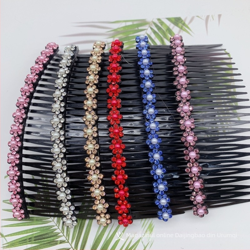 Pieptene de păr - formă de floare, din plastic cu diamante montate, stil simplu pentru femei, pentru breton