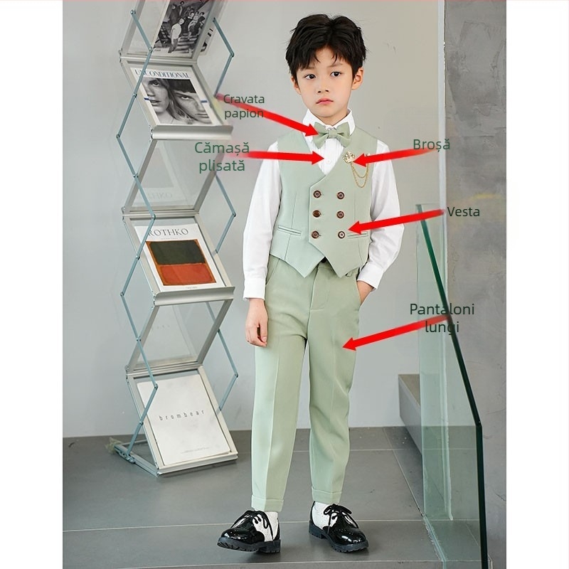 Set costum pentru copii cu sacou – stil Anglia; poliester 80%; pentru copii peste 8 ani; vară 2024 (Poliester 80%, stil Anglia, 8+ ani, vară 2024)
