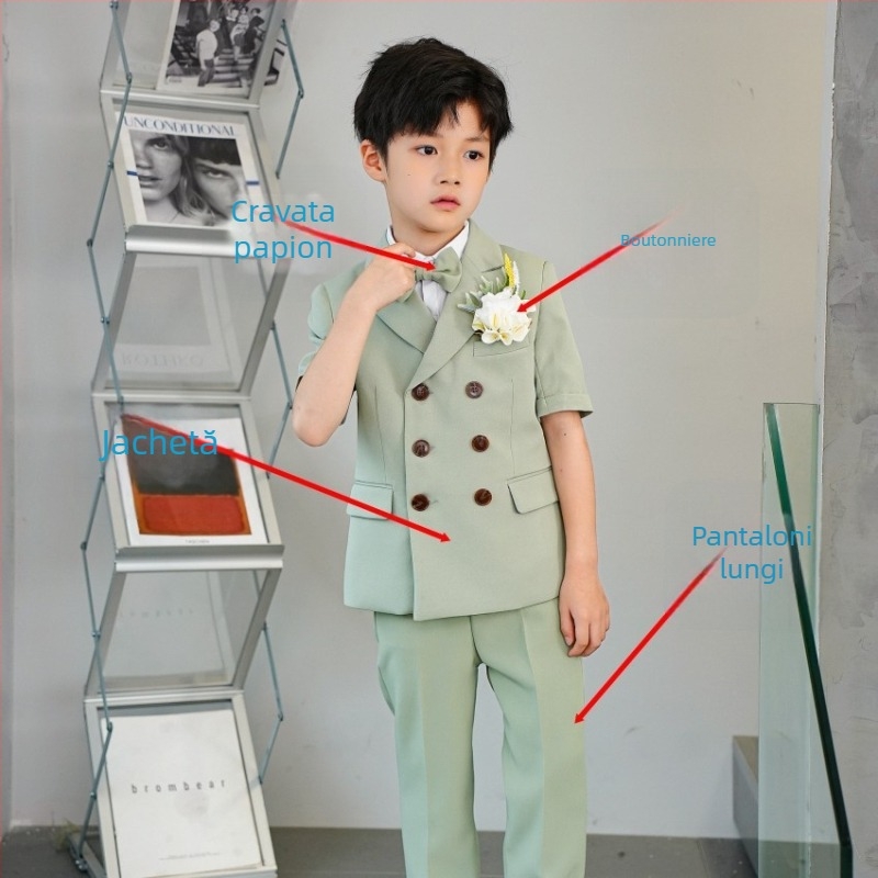 Set costum pentru copii cu sacou – stil Anglia; poliester 80%; pentru copii peste 8 ani; vară 2024 (Poliester 80%, stil Anglia, 8+ ani, vară 2024)