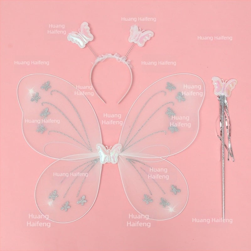 Set cu 8 aripi de fluture, baghetă magică, diademă, jucărie zână cu flori, accesoriu pentru spatele îngerului