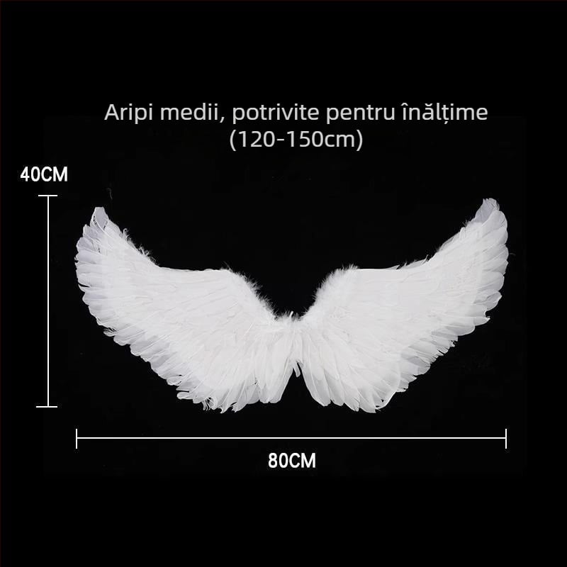 Aripi de înger pentru spatele costum de Halloween pentru adulți, cu pene albe și negre
