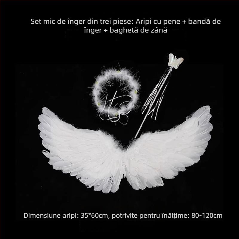 Aripi de înger pentru spatele costum de Halloween pentru adulți, cu pene albe și negre