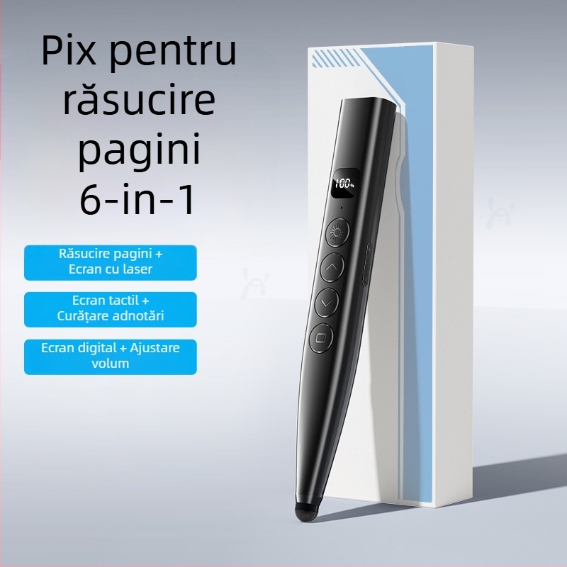 Pix de prezentare cu telecomandă, laser, pentru derularea paginilor în PPT și tablă interactivă, cu indicator digital telescopic