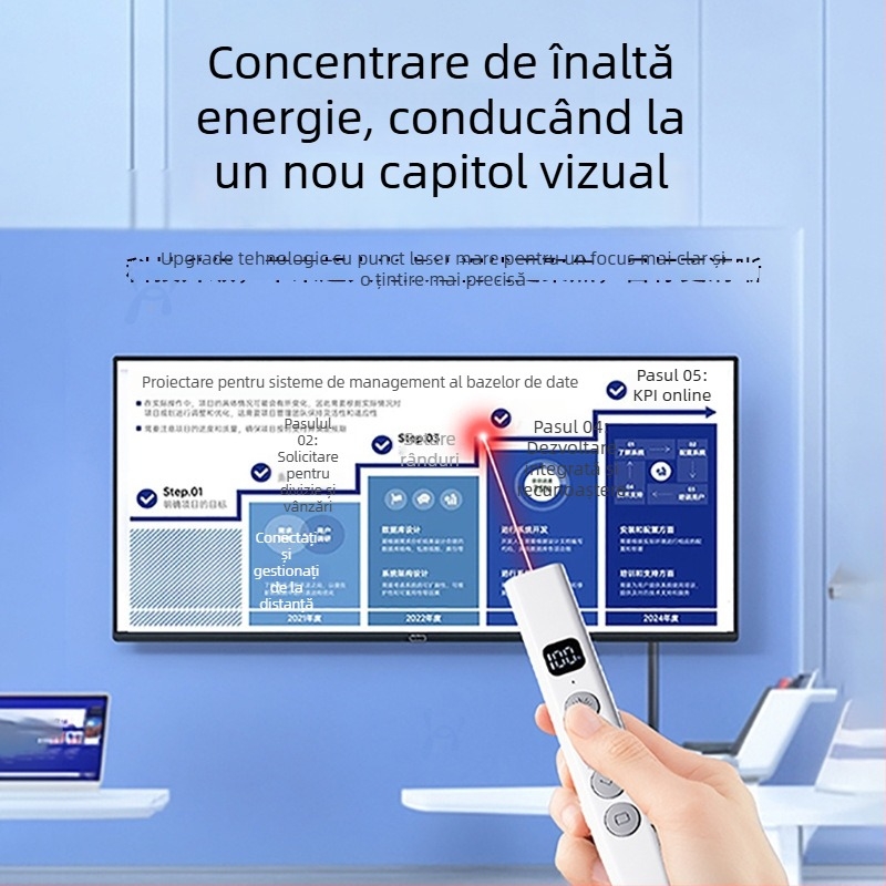 Pix de prezentare cu telecomandă, laser, pentru derularea paginilor în PPT și tablă interactivă, cu indicator digital telescopic