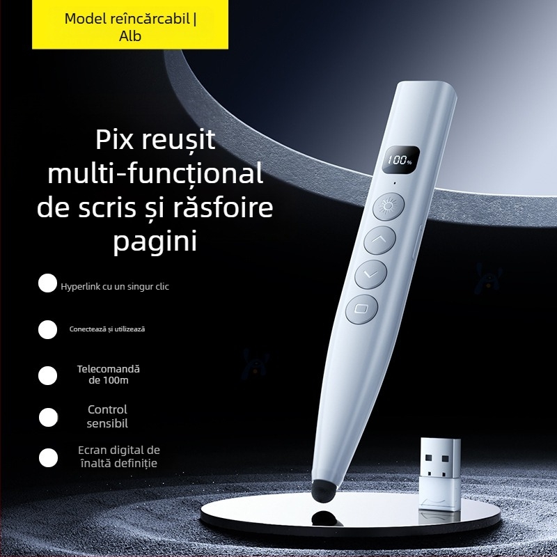 Pix de prezentare cu telecomandă, laser, pentru derularea paginilor în PPT și tablă interactivă, cu indicator digital telescopic