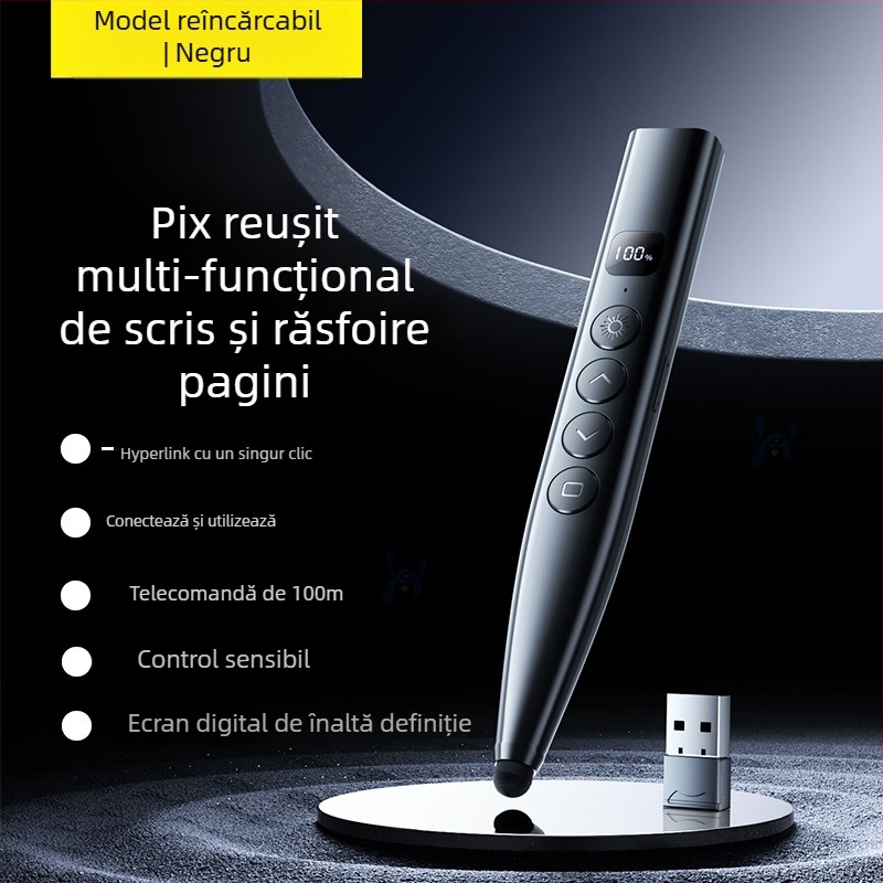 Pix de prezentare cu telecomandă, laser, pentru derularea paginilor în PPT și tablă interactivă, cu indicator digital telescopic
