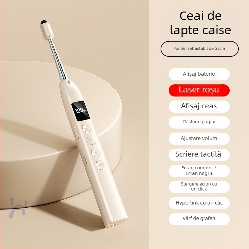 Pix de prezentare cu telecomandă, laser, pentru derularea paginilor în PPT și tablă interactivă, cu indicator digital telescopic