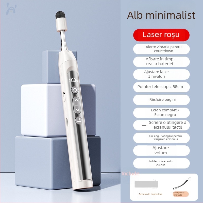 Pix de prezentare cu telecomandă, laser, pentru derularea paginilor în PPT și tablă interactivă, cu indicator digital telescopic