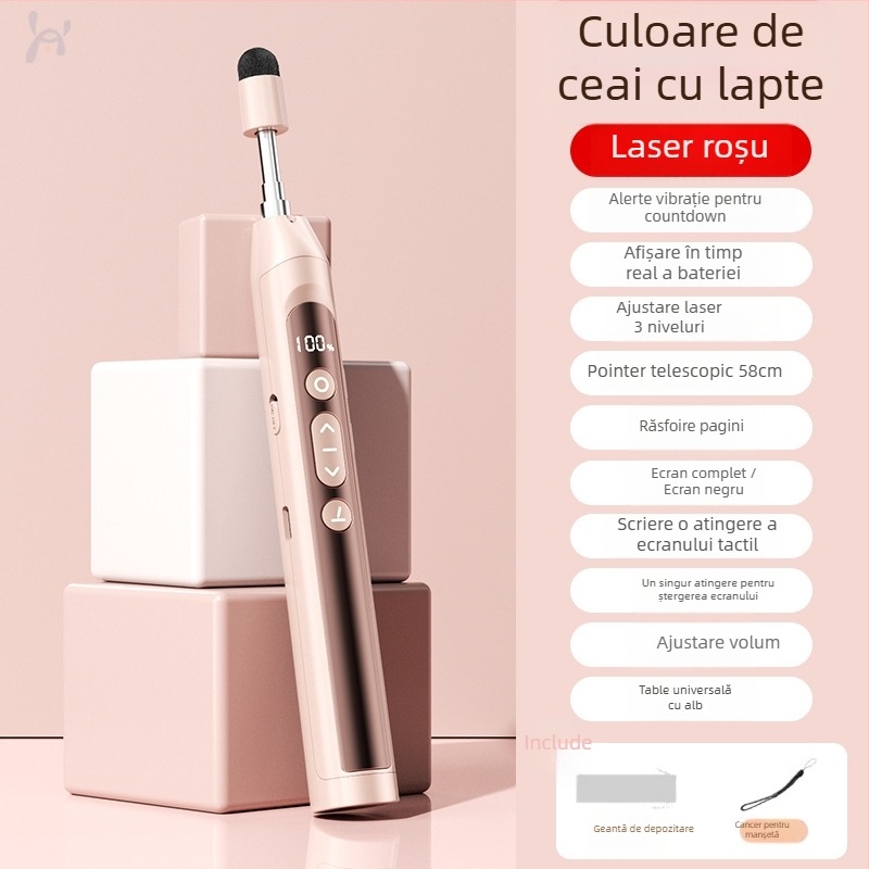 Pix de prezentare cu telecomandă, laser, pentru derularea paginilor în PPT și tablă interactivă, cu indicator digital telescopic