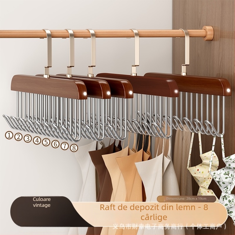 Cuier din lemn masiv pentru cravate, cu 8 cârlige, organizator de haine multifuncțional