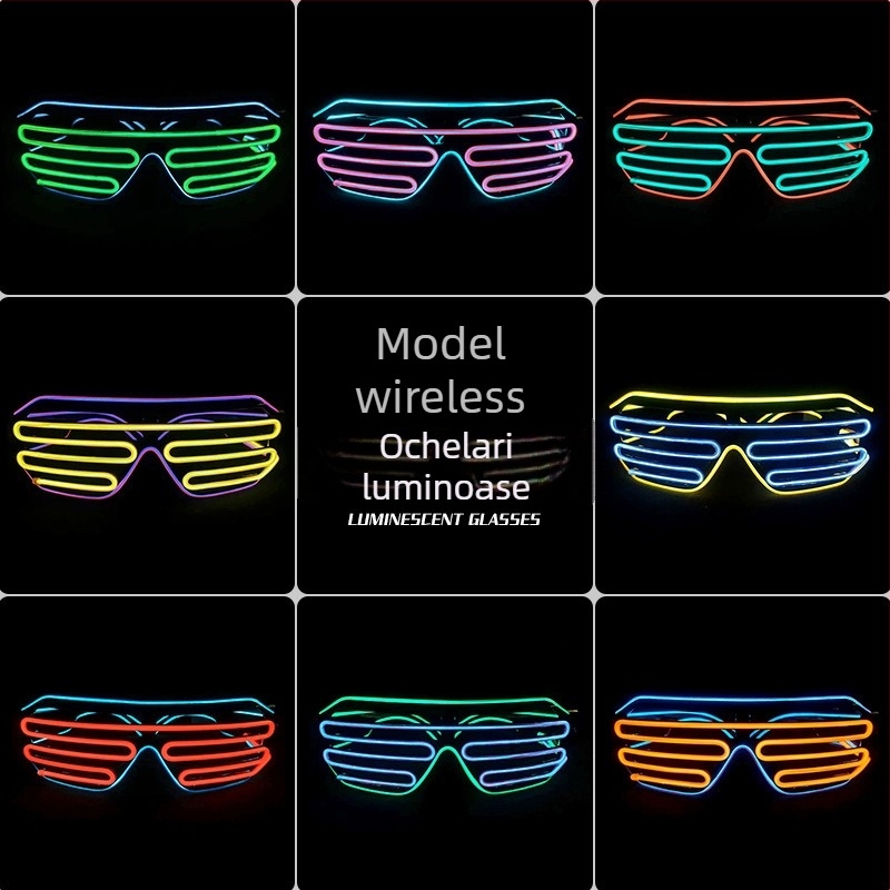 Ochelari fără fir luminoși – recuzită pentru petreceri și spectacole; Material: plastic; Alimentare: 2x1.5V AAA sau 2x7 baterii (bateriile nu sunt incluse); Impresia logo: posibil; Confecție: semi-manuală și semi-mecanică