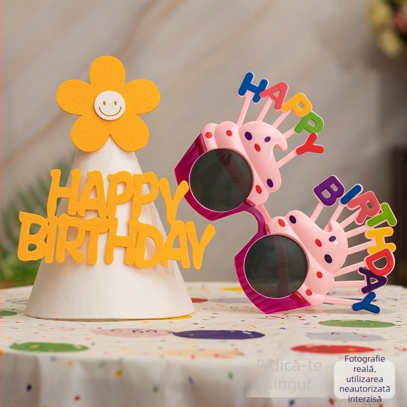 Rekvizite foto pentru petrecerea copiilor: coroană, pălărie pentru tort, accesorii pentru cap și ochelari (Material: floare de mătase; Brand: Sound booth; Categoria produsului: accesorii pentru machiaj/costume; Cadou: potrivit ca dar de afaceri)