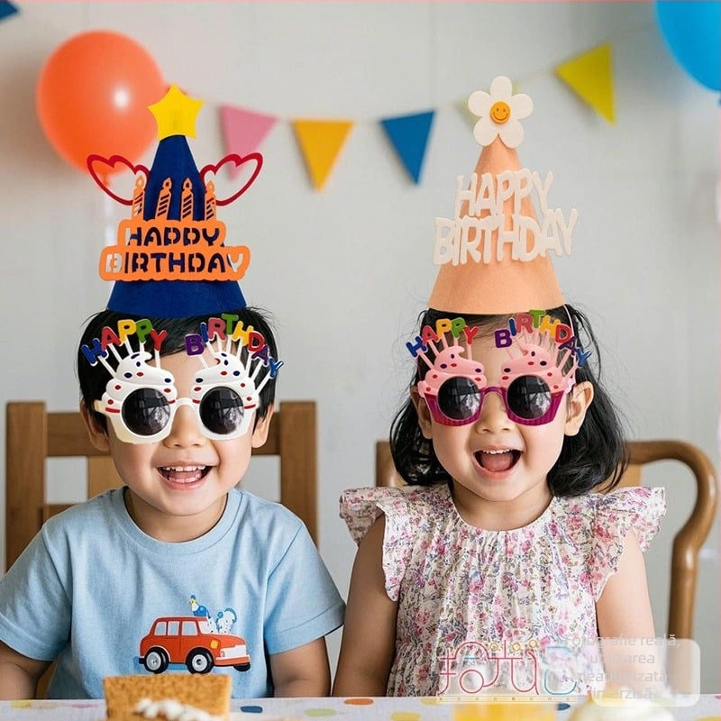Rekvizite foto pentru petrecerea copiilor: coroană, pălărie pentru tort, accesorii pentru cap și ochelari (Material: floare de mătase; Brand: Sound booth; Categoria produsului: accesorii pentru machiaj/costume; Cadou: potrivit ca dar de afaceri)