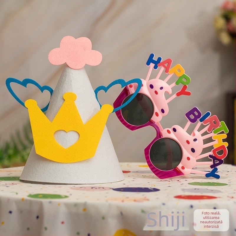 Rekvizite foto pentru petrecerea copiilor: coroană, pălărie pentru tort, accesorii pentru cap și ochelari (Material: floare de mătase; Brand: Sound booth; Categoria produsului: accesorii pentru machiaj/costume; Cadou: potrivit ca dar de afaceri)
