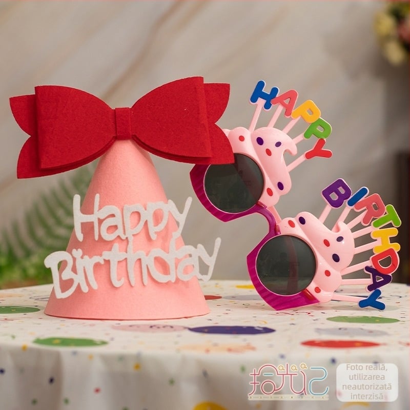 Rekvizite foto pentru petrecerea copiilor: coroană, pălărie pentru tort, accesorii pentru cap și ochelari (Material: floare de mătase; Brand: Sound booth; Categoria produsului: accesorii pentru machiaj/costume; Cadou: potrivit ca dar de afaceri)