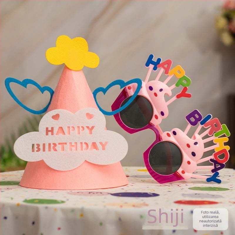 Rekvizite foto pentru petrecerea copiilor: coroană, pălărie pentru tort, accesorii pentru cap și ochelari (Material: floare de mătase; Brand: Sound booth; Categoria produsului: accesorii pentru machiaj/costume; Cadou: potrivit ca dar de afaceri)