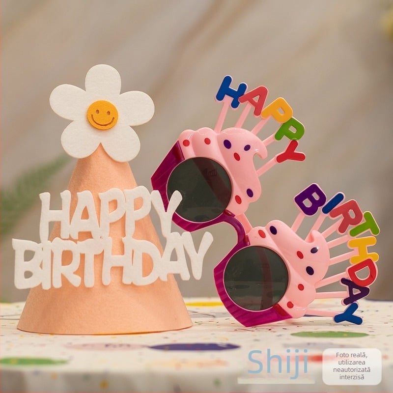 Rekvizite foto pentru petrecerea copiilor: coroană, pălărie pentru tort, accesorii pentru cap și ochelari (Material: floare de mătase; Brand: Sound booth; Categoria produsului: accesorii pentru machiaj/costume; Cadou: potrivit ca dar de afaceri)