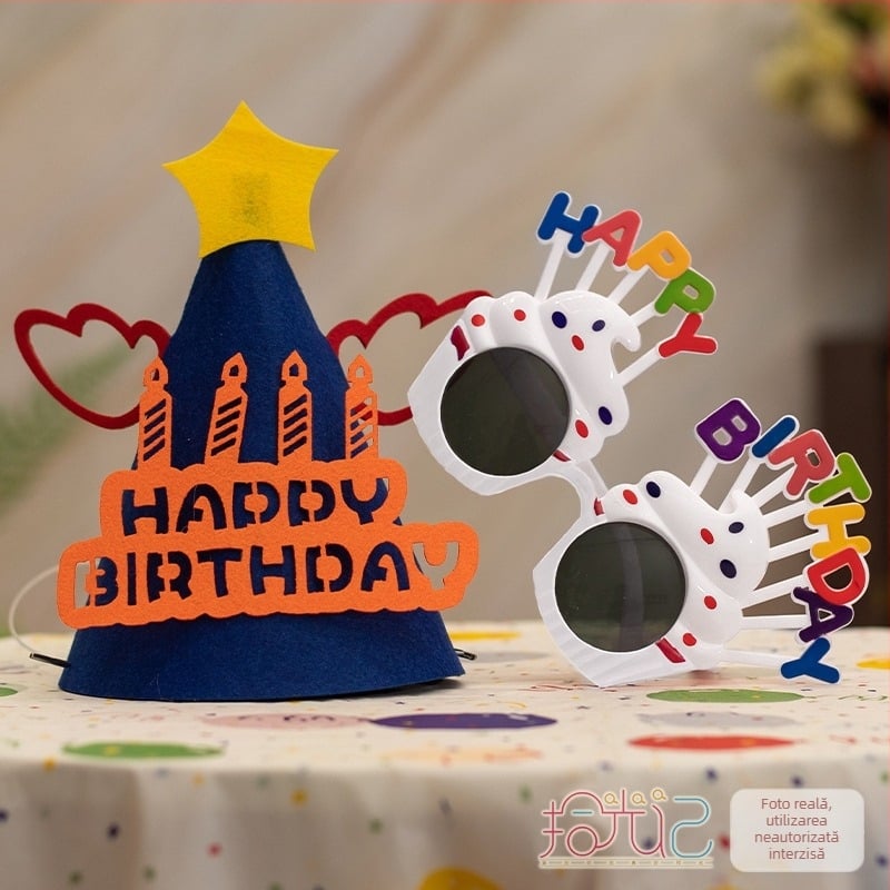 Rekvizite foto pentru petrecerea copiilor: coroană, pălărie pentru tort, accesorii pentru cap și ochelari (Material: floare de mătase; Brand: Sound booth; Categoria produsului: accesorii pentru machiaj/costume; Cadou: potrivit ca dar de afaceri)