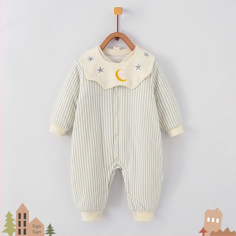 Combinezon din bumbac pentru nou-născuți, mâneci lungi, gros, închidere frontală cu nasturi