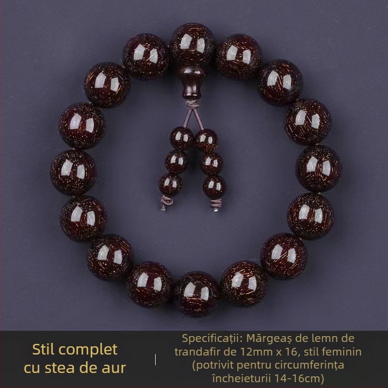 Brățară handmade din santal indian, cu mărgele și panglici, stil chinezesc, pentru bărbați