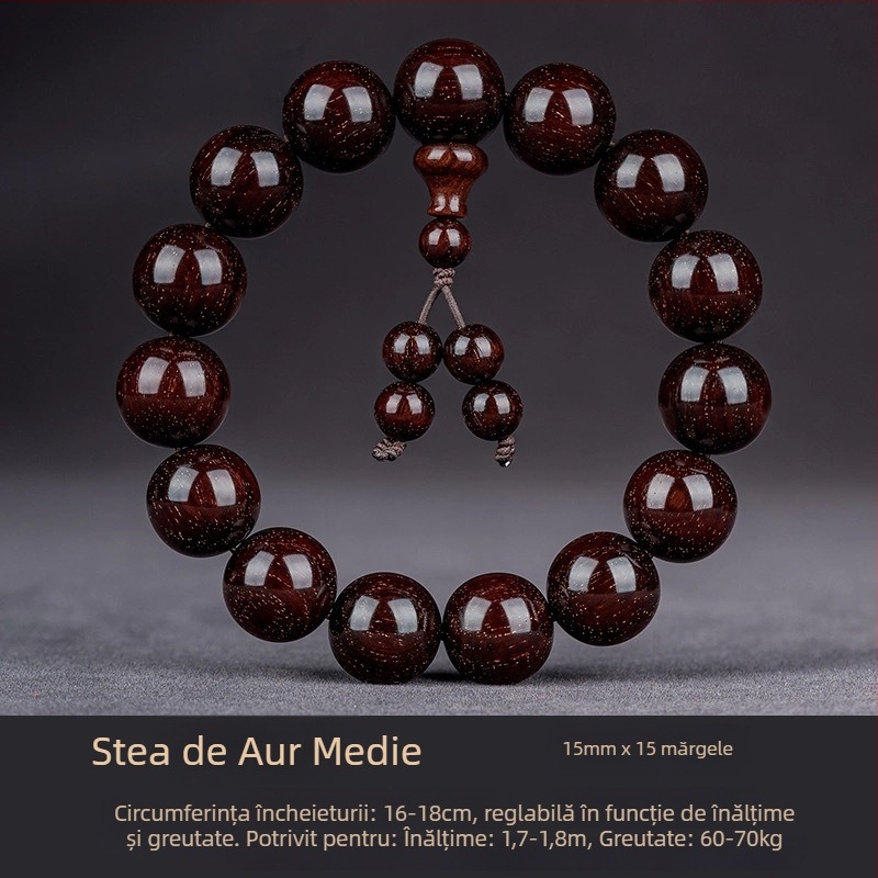 Brățară handmade din santal indian, cu mărgele și panglici, stil chinezesc, pentru bărbați