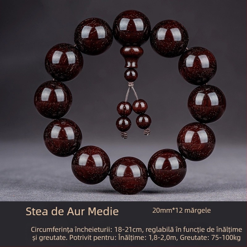 Brățară handmade din santal indian, cu mărgele și panglici, stil chinezesc, pentru bărbați