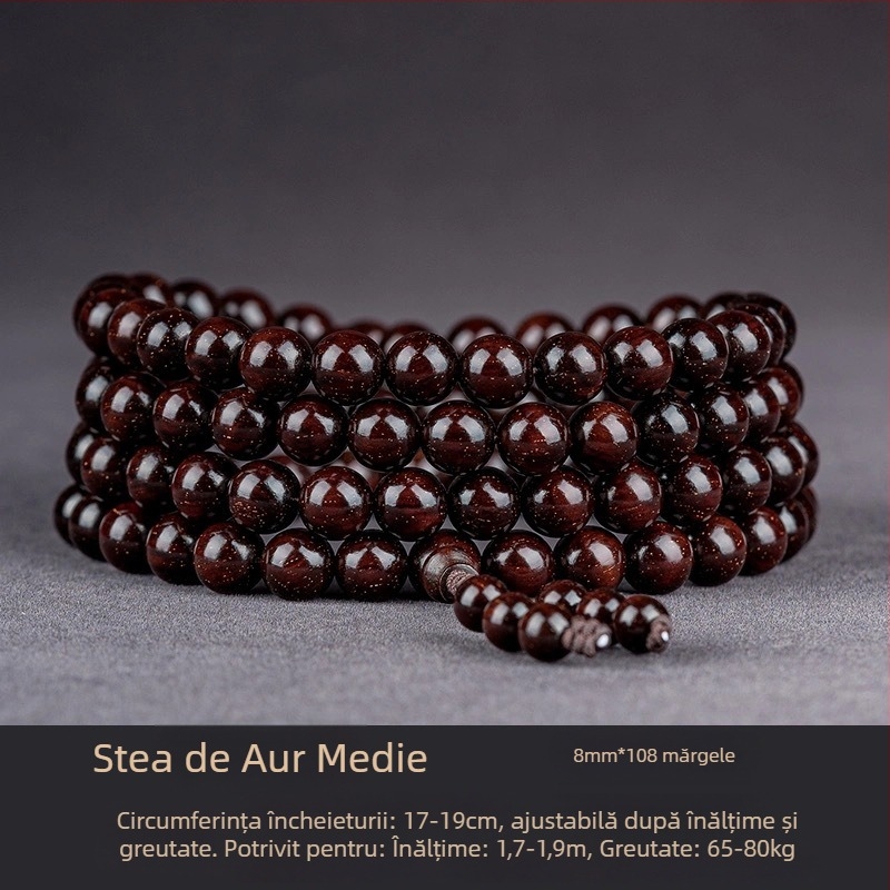 Brățară handmade din santal indian, cu mărgele și panglici, stil chinezesc, pentru bărbați