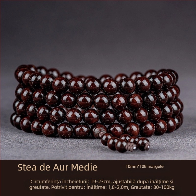 Brățară handmade din santal indian, cu mărgele și panglici, stil chinezesc, pentru bărbați