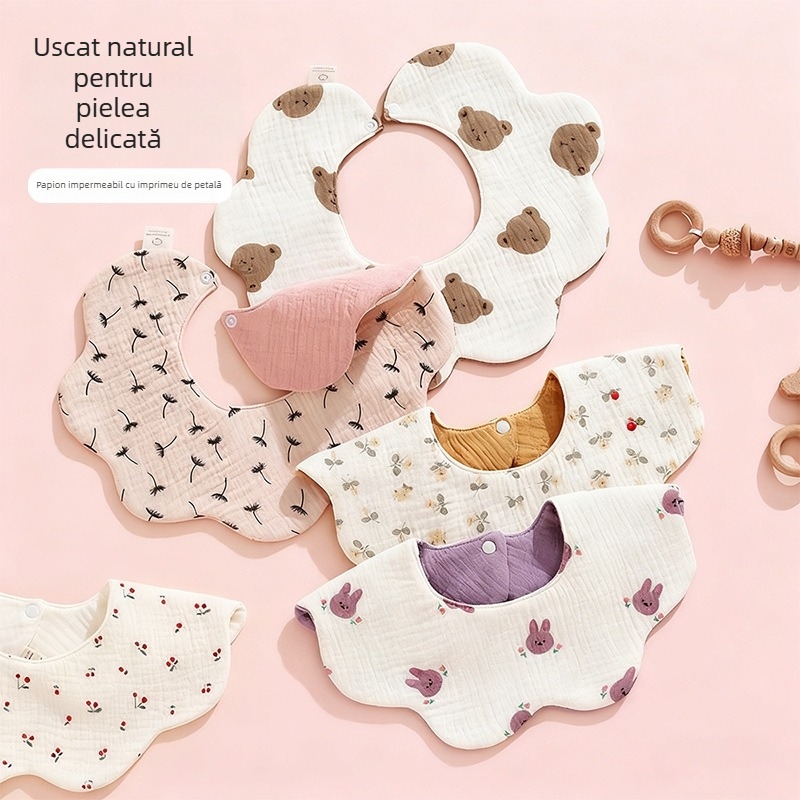 Baby Bib, Grade A Cotton Gauze, Soft Cartoon Pattern, Waterproof, for Infants and Toddlers (0-3 years)