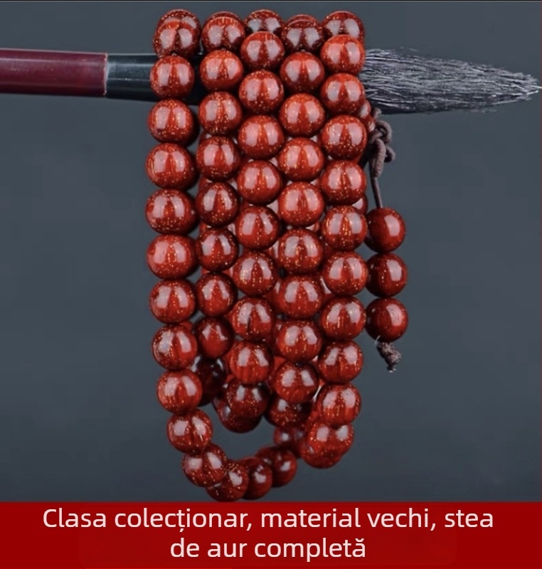 Brățară unisex cu 108 mărgele din lemn de zitan cu frunze mici, Rozariu, lansare primăvara 2023