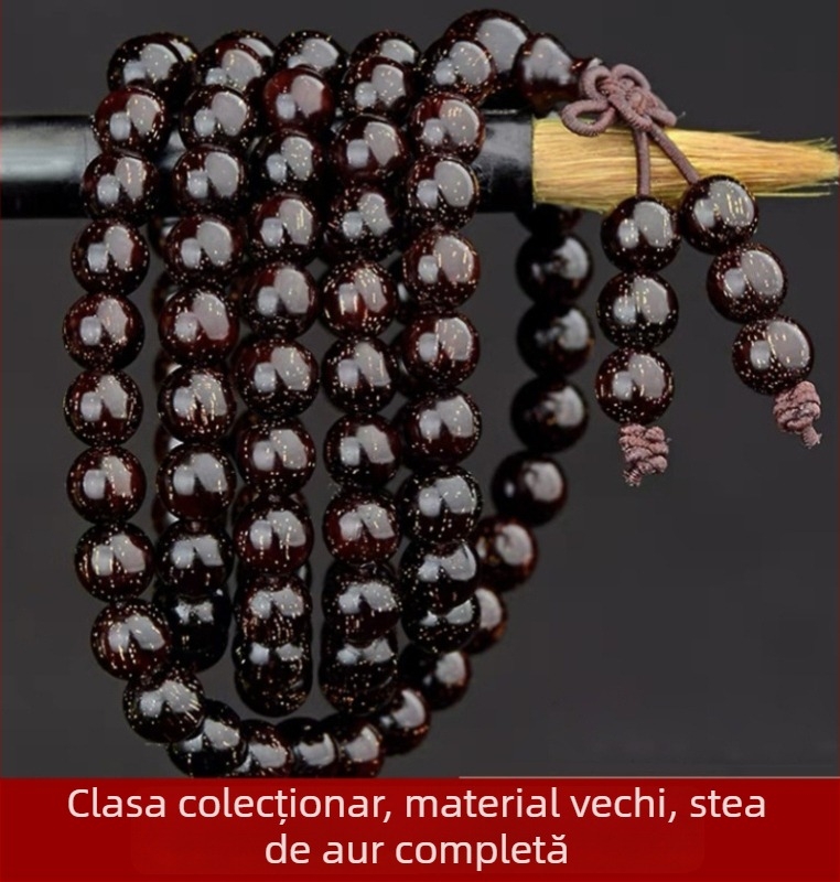 Brățară unisex cu 108 mărgele din lemn de zitan cu frunze mici, Rozariu, lansare primăvara 2023