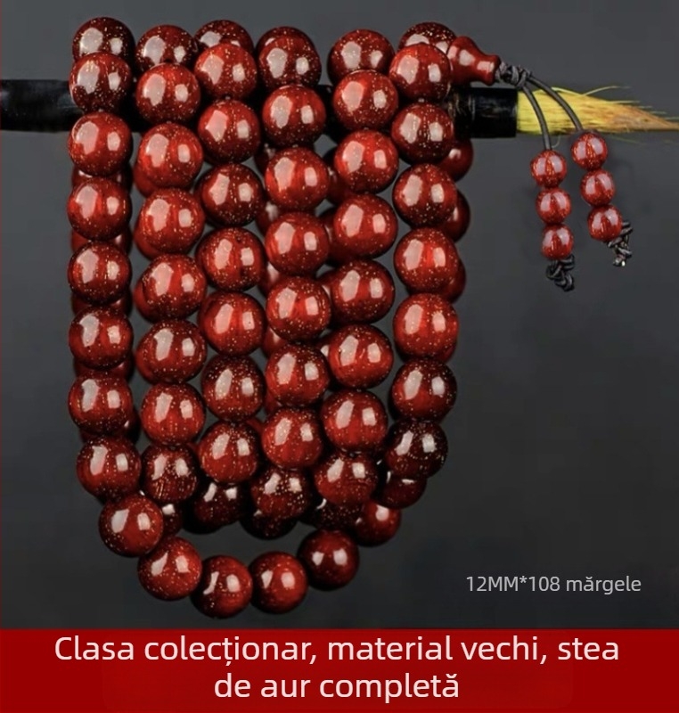 Brățară unisex cu 108 mărgele din lemn de zitan cu frunze mici, Rozariu, lansare primăvara 2023