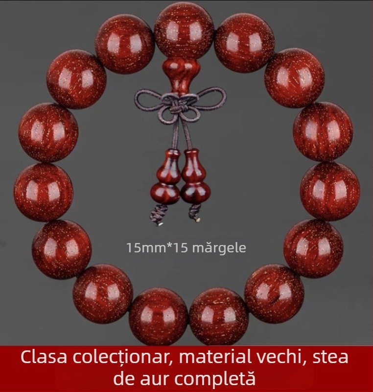 Brățară unisex cu 108 mărgele din lemn de zitan cu frunze mici, Rozariu, lansare primăvara 2023