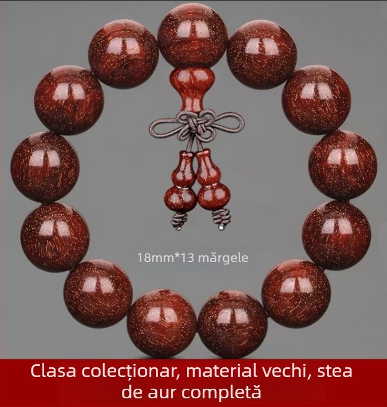 Brățară unisex cu 108 mărgele din lemn de zitan cu frunze mici, Rozariu, lansare primăvara 2023