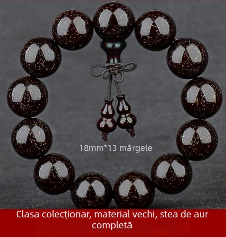 Brățară unisex cu 108 mărgele din lemn de zitan cu frunze mici, Rozariu, lansare primăvara 2023