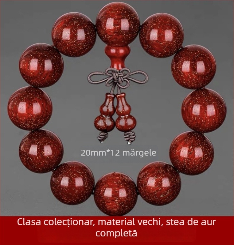 Brățară unisex cu 108 mărgele din lemn de zitan cu frunze mici, Rozariu, lansare primăvara 2023