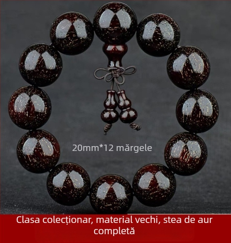 Brățară unisex cu 108 mărgele din lemn de zitan cu frunze mici, Rozariu, lansare primăvara 2023