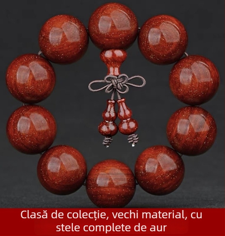 Brățară unisex cu 108 mărgele din lemn de zitan cu frunze mici, Rozariu, lansare primăvara 2023