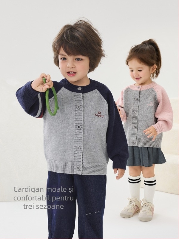 Cardigan tricotat pentru copii, din bumbac, cu mâneci lungi și guler rotund, pentru toamnă, primăvară și iarnă