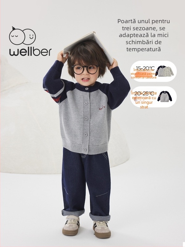 Cardigan tricotat pentru copii, din bumbac, cu mâneci lungi și guler rotund, pentru toamnă, primăvară și iarnă