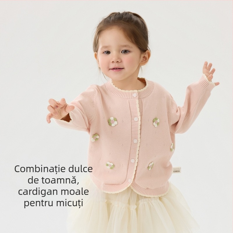 Cardigan tricotat pentru copii, din bumbac, cu mâneci lungi și guler rotund, pentru toamnă, primăvară și iarnă