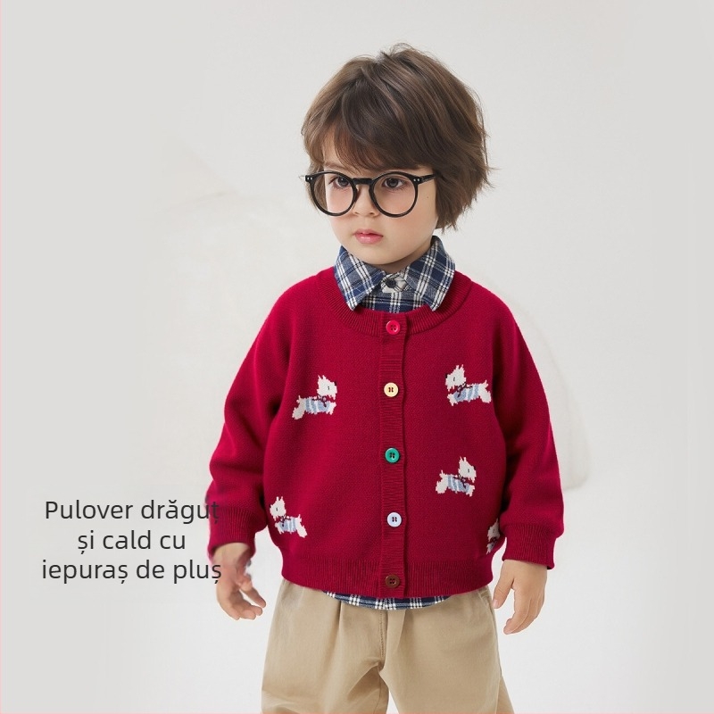 Cardigan tricotat pentru copii, din bumbac, cu mâneci lungi și guler rotund, pentru toamnă, primăvară și iarnă