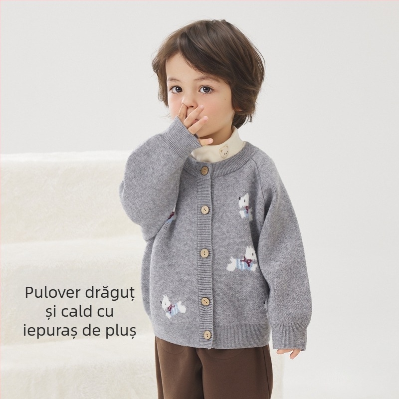 Cardigan tricotat pentru copii, din bumbac, cu mâneci lungi și guler rotund, pentru toamnă, primăvară și iarnă