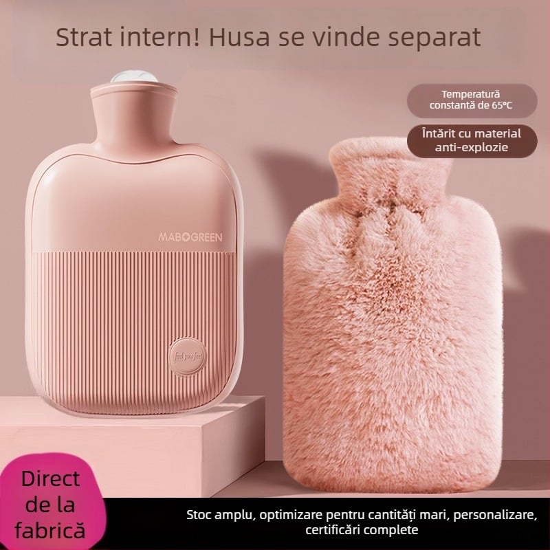 Borcă de apă caldă cu umplere prin apă, pentru încălzire a mâinilor, PVC dens, 500 g, potrivită pentru talie/abdomen/coloană/umăr/gât/mâini, cald și rece, opțiune de personalizare