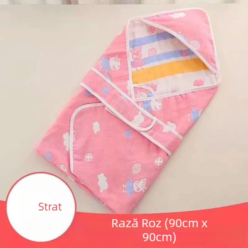 Mingshuo Pătură de bebeluș din tifon – 6 straturi, fir 40, cusătură și jacquard, 300–400 g, personalizabil