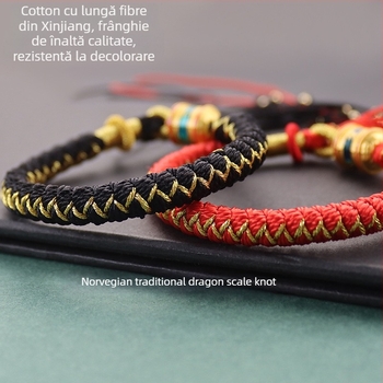 Brățară cu nod în solzi de dragon, inspirată de Tibet, țesută manual din cordon, unisex, stil etnic