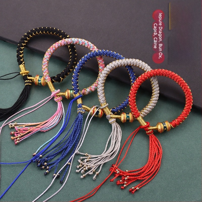 Brățară cu nod în solzi de dragon, inspirată de Tibet, țesută manual din cordon, unisex, stil etnic